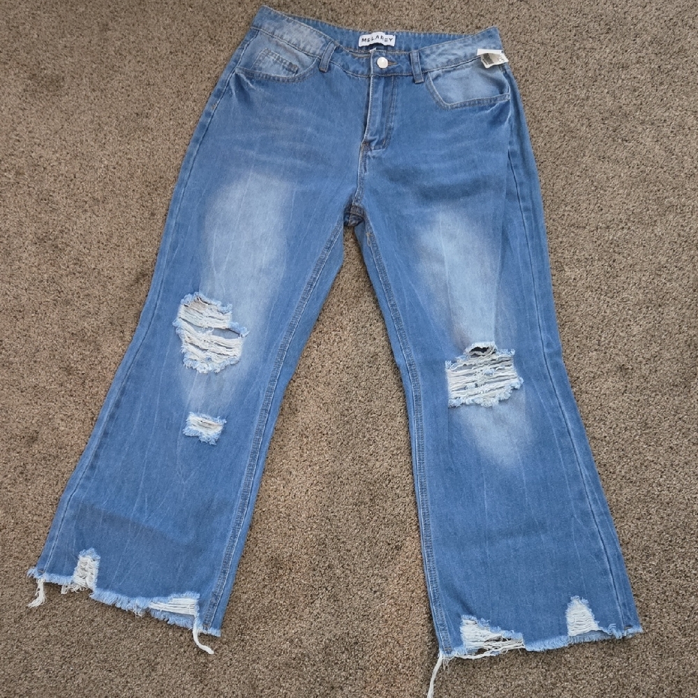 Melarey Wide-Leg Distressed Jeans – Size M – NWT